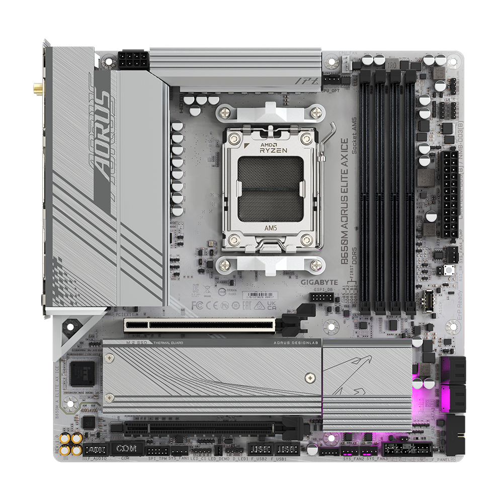 GIGABYTE B650M AORUS ELITE AX ICE WIFI DDR5 M-ATX MOTHERBOARD 2 GIGABYTE B650M AORUS ELITE AX ICE WIFI DDR5 M-ATX MOTHERBOARD