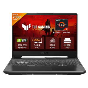 ASUS TUF GAMING A15 (RYZEN 7 7445HS/16GB/512 SSD/W11/MSO24/4GB RTX3050/15.6") (FA506NCG-HN200WS) BLACK LAPTOP