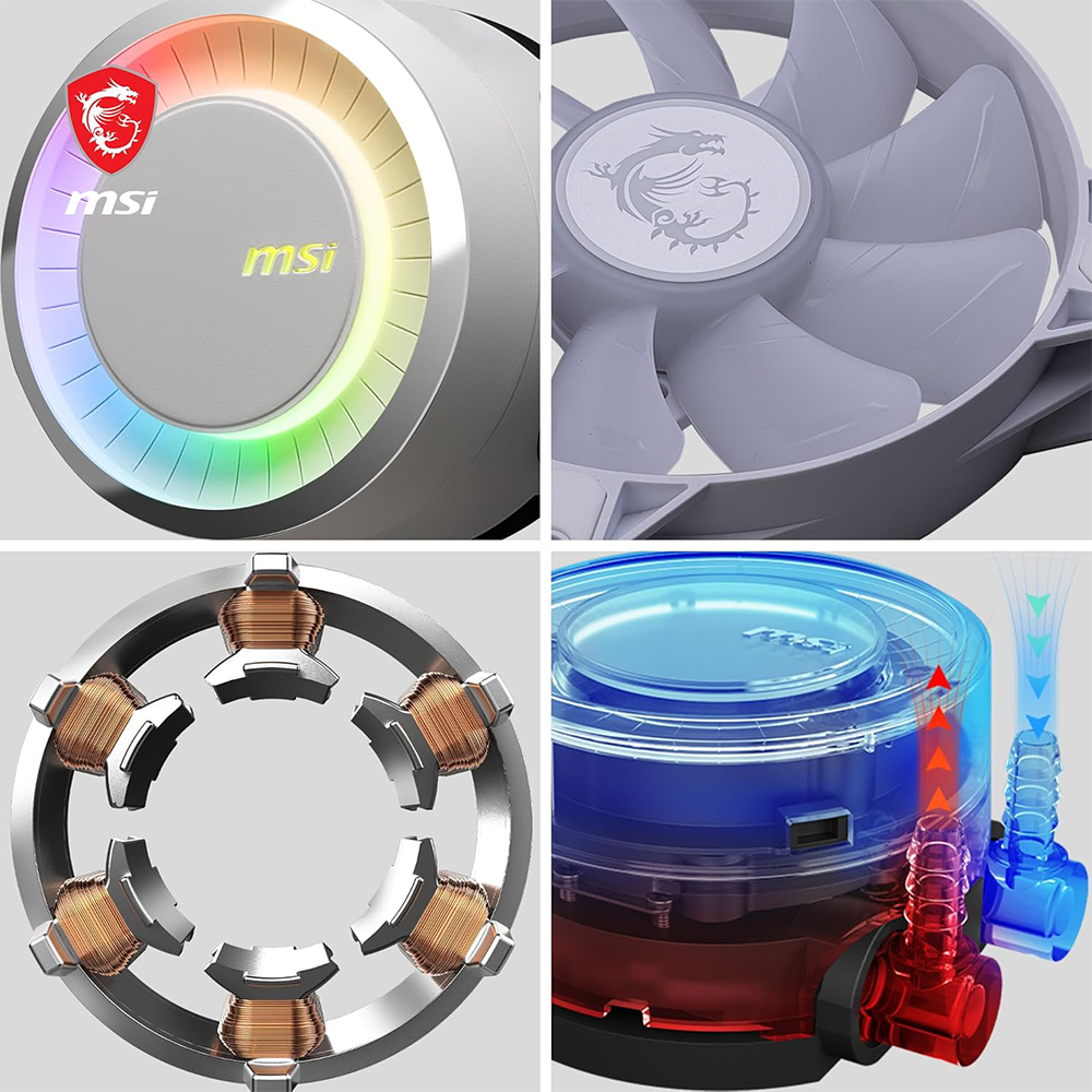MSI MAG CORELIQUID E240 ARGB 240MM CPU LIQUID COOLER (WHITE) 4 MSI MAG CORELIQUID E240 ARGB 240MM CPU LIQUID COOLER (WHITE)