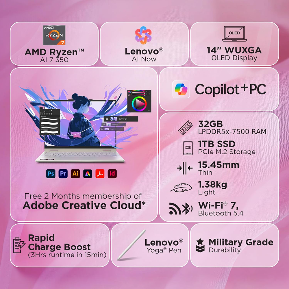 LENOVO YOGA 7 2-IN-1 GEN 10 (RYZEN AI 7 350/32GB/1TB SSD/W11/MSO24/14"/TOUCH) (83JR009EIN) LAPTOP 5 LENOVO YOGA 7 2-IN-1 GEN 10 (RYZEN AI 7 350/32GB/1TB SSD/W11/MSO24/14"/TOUCH) (83JR009EIN) LAPTOP