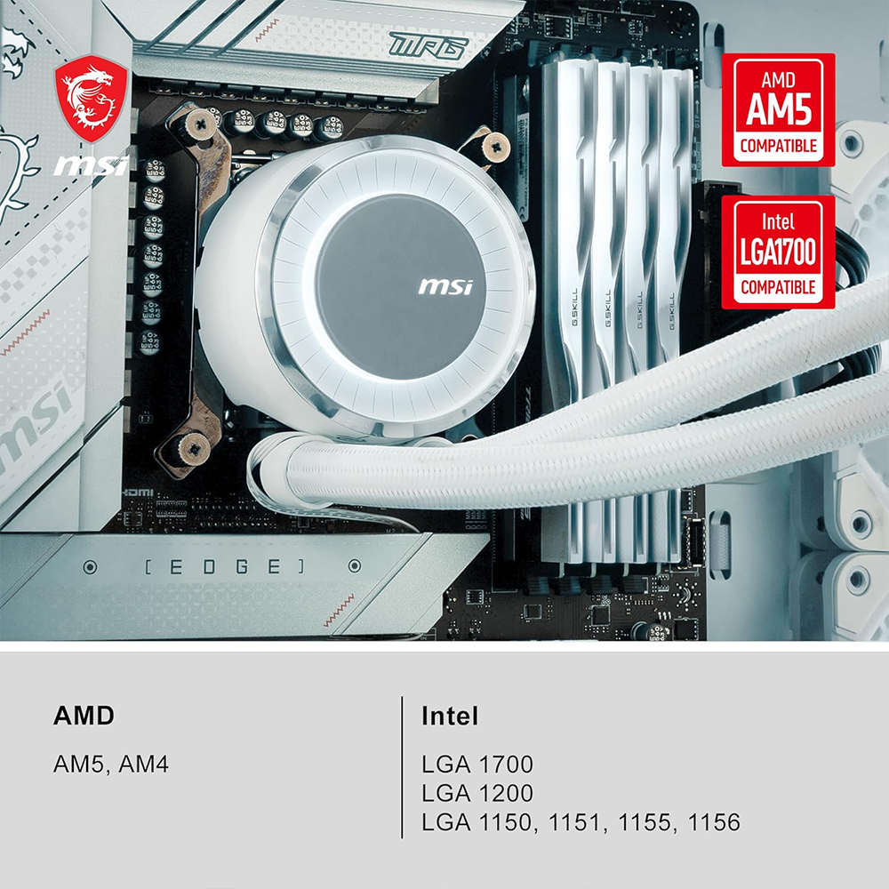 MSI MAG CORELIQUID E240 ARGB 240MM CPU LIQUID COOLER (WHITE) 5 MSI MAG CORELIQUID E240 ARGB 240MM CPU LIQUID COOLER (WHITE)