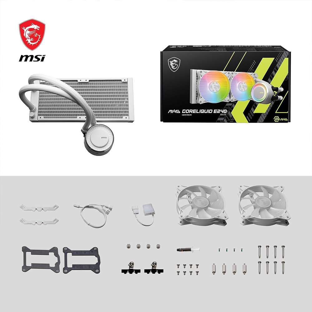 MSI MAG CORELIQUID E240 ARGB 240MM CPU LIQUID COOLER (WHITE) 6 MSI MAG CORELIQUID E240 ARGB 240MM CPU LIQUID COOLER (WHITE)
