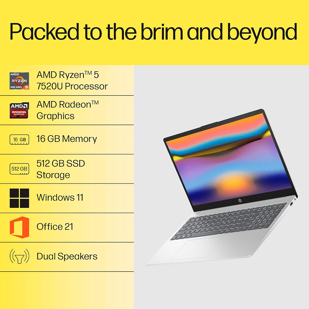 HP 15 (RYZEN 5 7520U/16GB/512 SSD/W11/MSO24/15.6") (FC0690AU-C94FVPA) LAPTOP 2 HP 15 (RYZEN 5 7520U/16GB/512 SSD/W11/MSO24/15.6") (FC0690AU-C94FVPA) LAPTOP